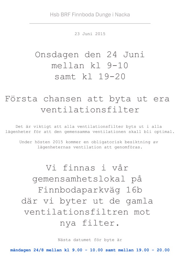 onsdags byte av filter